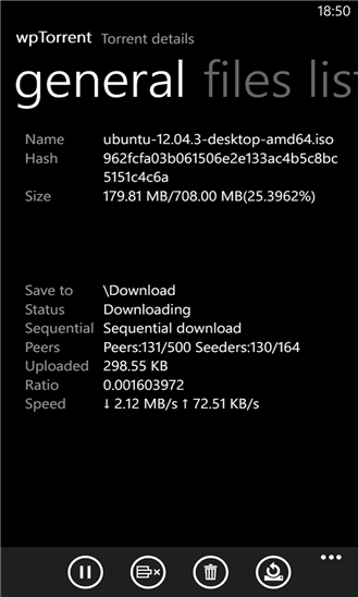 wpTorrent Pro для Windows Phone