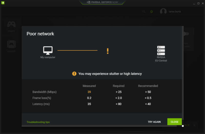 GeForce Now Network Test