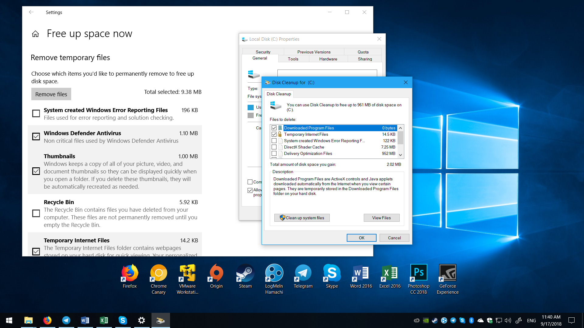 Экран обновления Windows 10. Temp bin