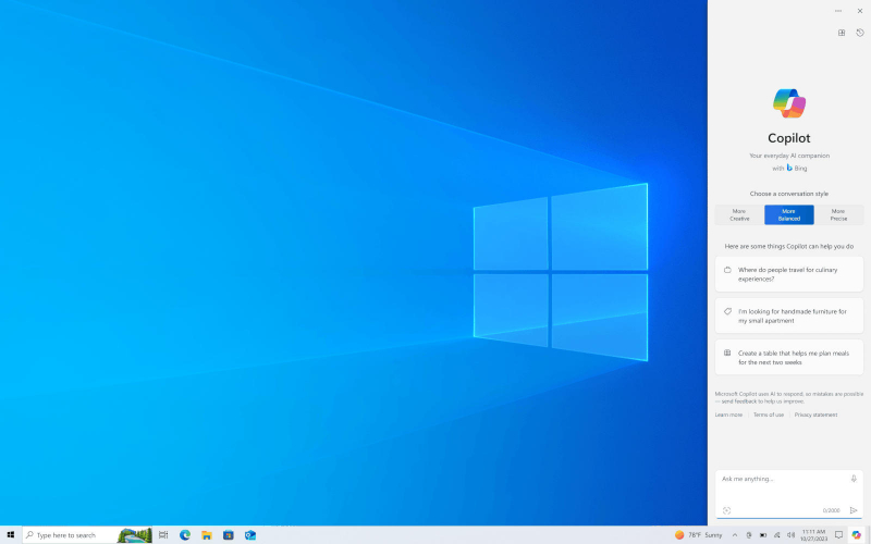  Copilot в Windows 10. Источник изображения: blogs.windows.com 